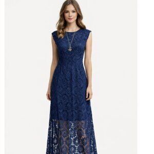 Love Reign Women's Maxi Dress Blue Floral Lace Size Medium Slits Party Evening